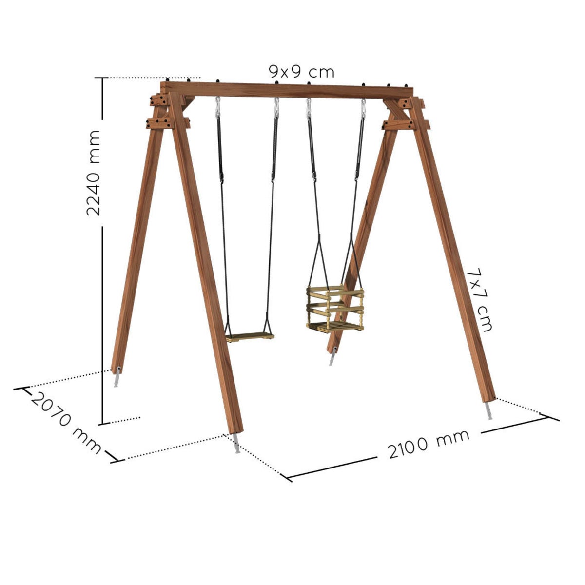 Soulet Dubbele Schommel Ambre met Babyschommel 210 x 224 cm