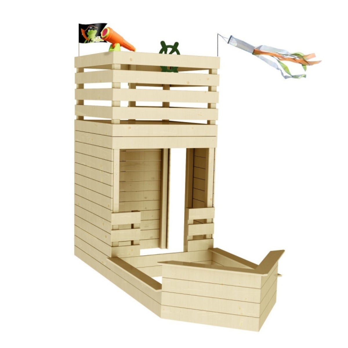 Soulet Piratenschip Speelhuis Hout met Zandbak en Klimmuur - 133 x 315 x 228 cm