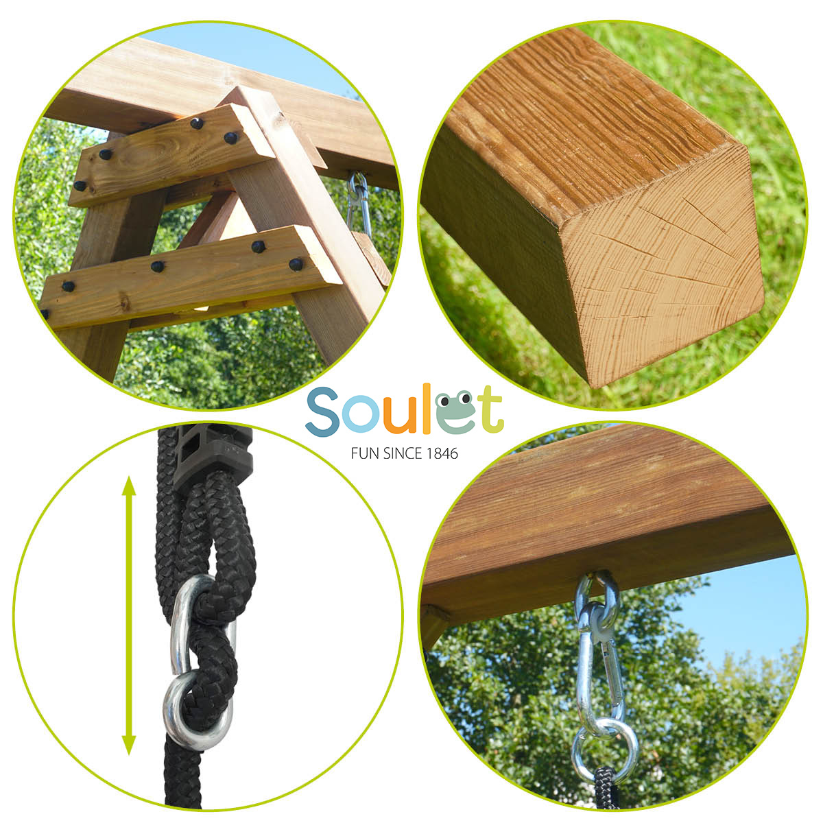 Soulet Schommel Ulysse met Babyschommel en Schijfvormige Schommel 240 x 224 cm