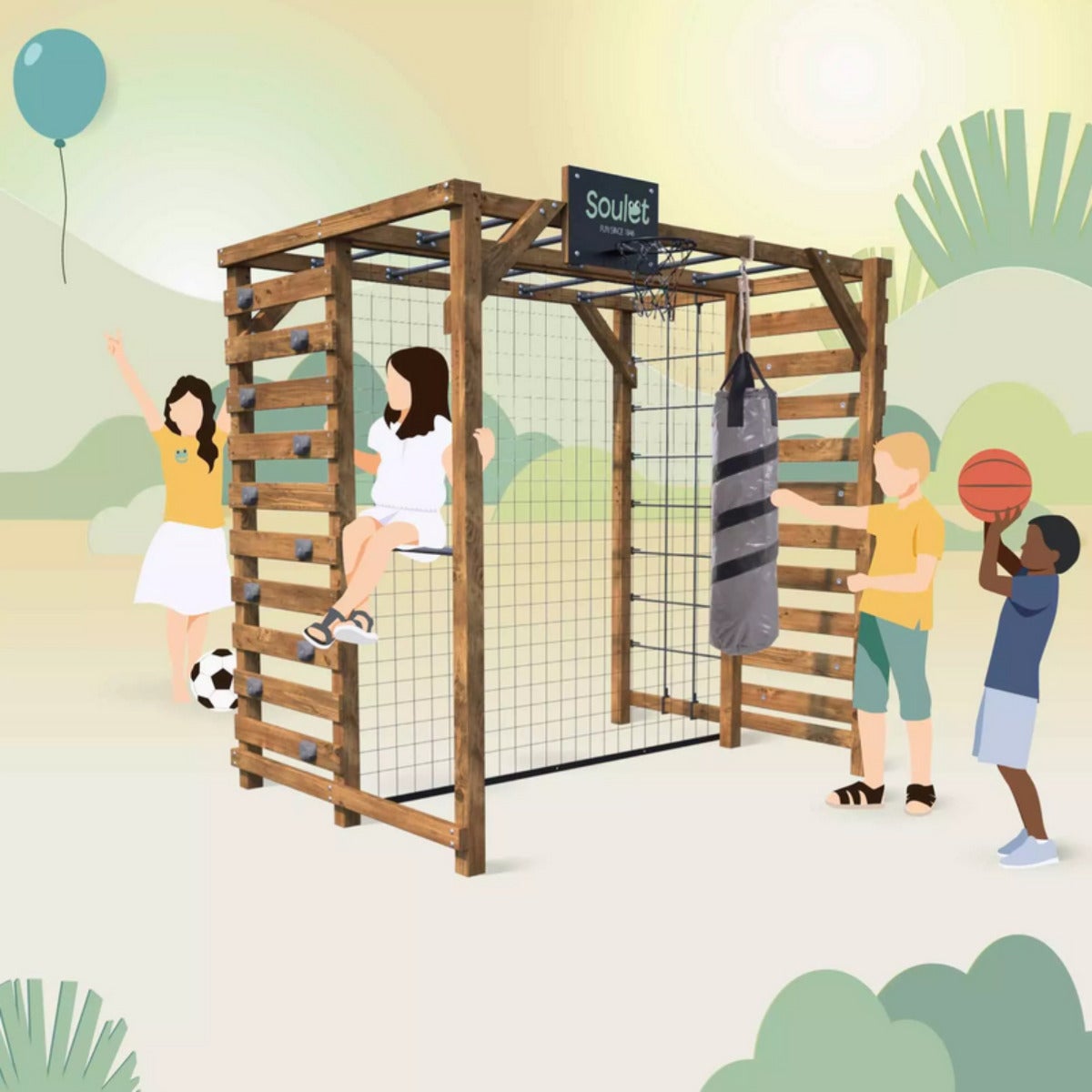 Soulet Multi-Speeltoestel Odin met Klimrek, Monkey Bars, Doel, Basket en Bokszak