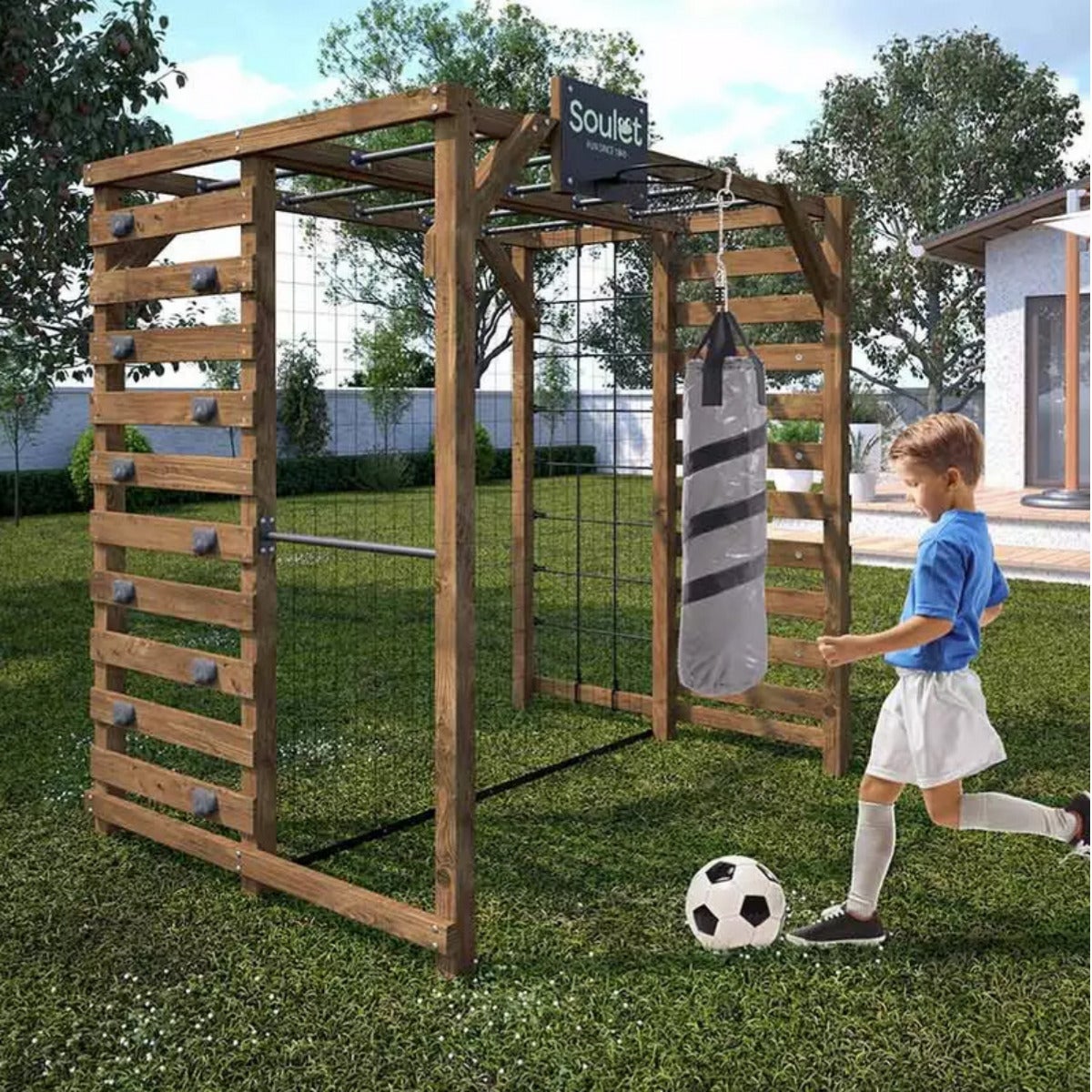 Soulet Multi-Speeltoestel Odin met Klimrek, Monkey Bars, Doel, Basket en Bokszak