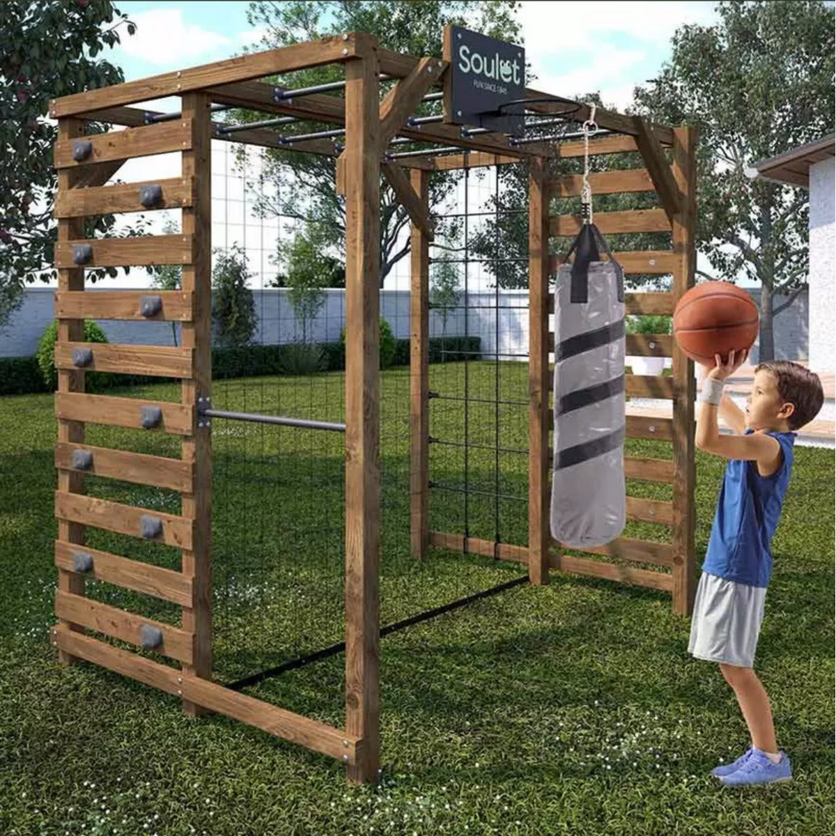 Soulet Multi-Speeltoestel Odin met Klimrek, Monkey Bars, Doel, Basket en Bokszak