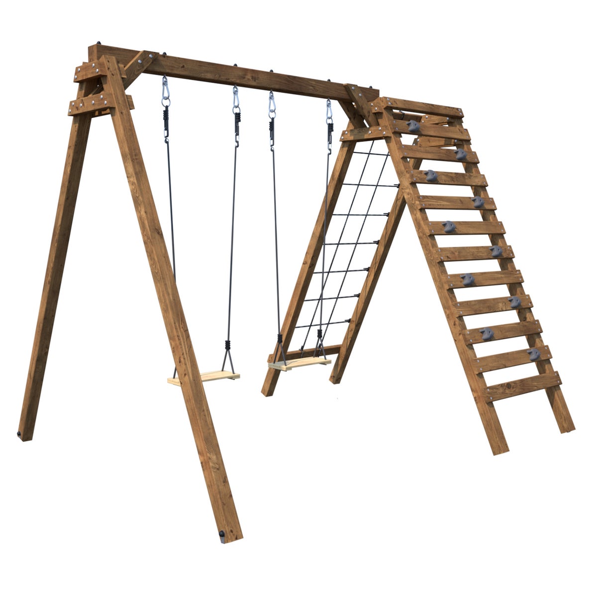 Soulet Speeltoestel Olympic Tristan met Dubbele Schommel, Klimmuur en Klimnet