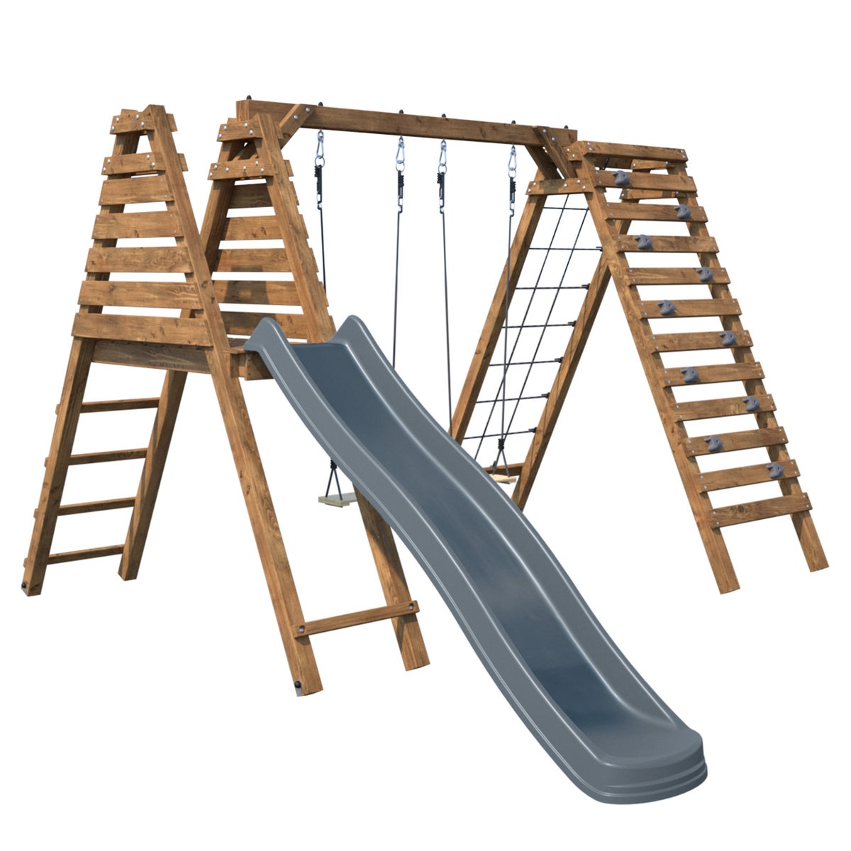 Soulet Speeltoestel Olympic Isis met Glijbaan, Dubbele Schommel, Klimmuur en Klimnet