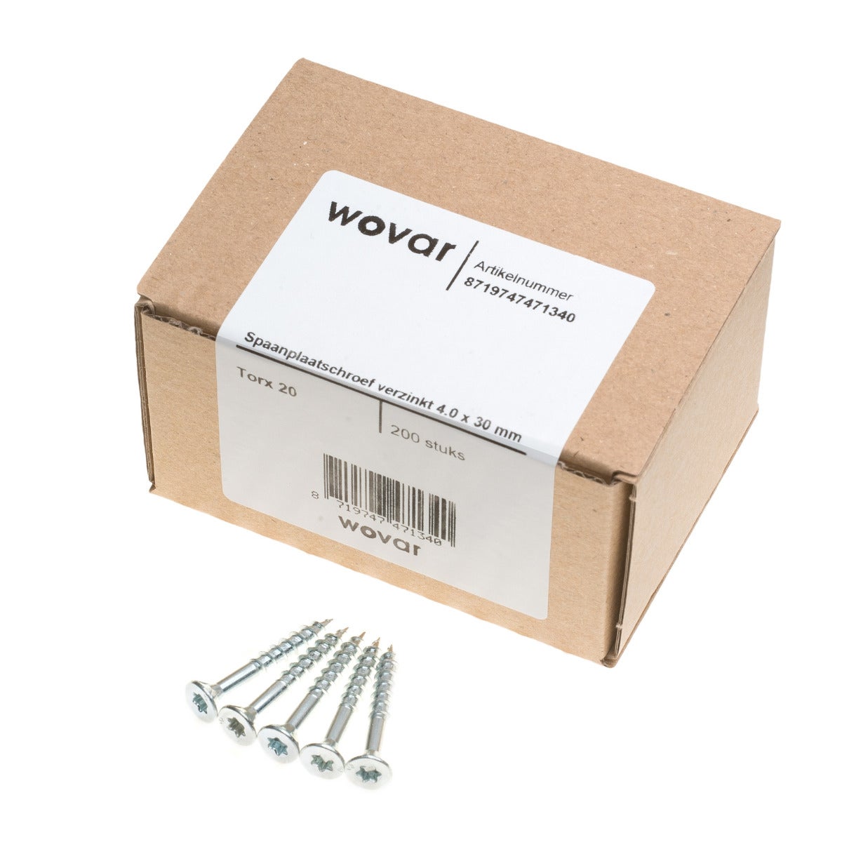 Spaanplaatschroef Verzinkt 4 x 30 mm Deeldraad Torx20 - Doos a 200 stuks