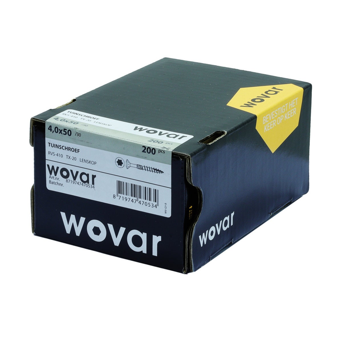 Tuinschroeven RVS 410 4 x 50 mm Torx 20 met snijpunt - Doos 200 Stuks