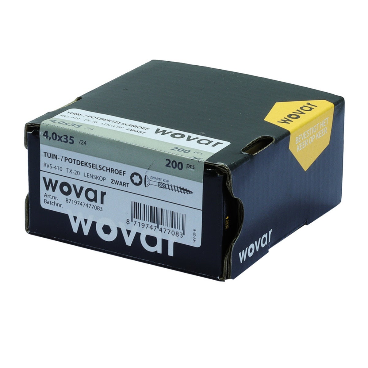 Tuinschroeven Zwart RVS 410 4 x 35 mm Torx 20 met Snijpunt - Doos 200 Stuks