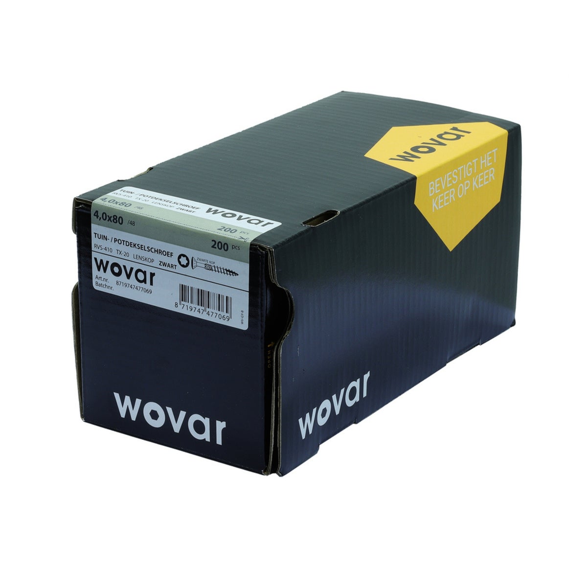 Tuinschroeven Zwart RVS 410 4 x 80 mm Torx 20 met Snijpunt - Doos 200 Stuks