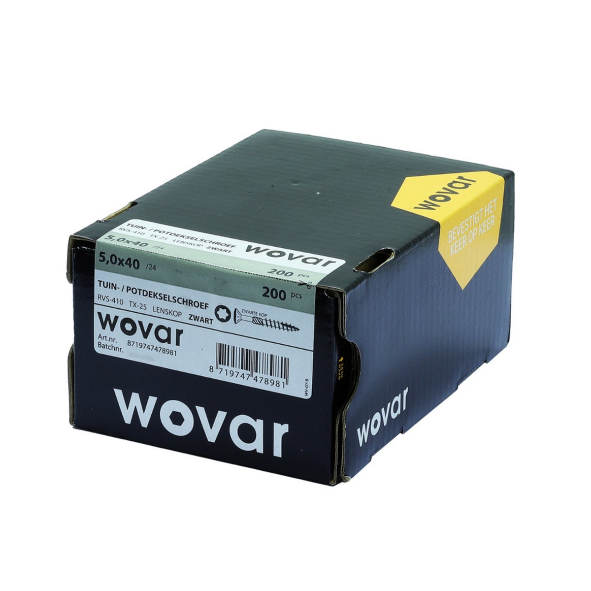 Tuinschroeven Zwart RVS 410 5 x 40 mm Torx 25 met Snijpunt - Doos 200 Stuks