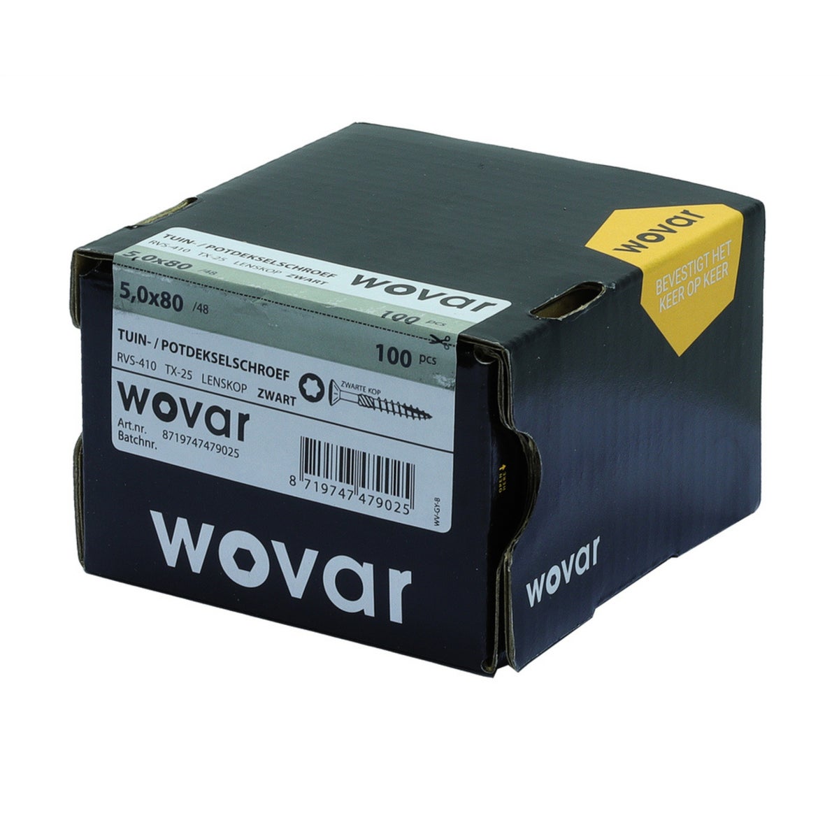 Tuinschroeven Zwart RVS 410 5 x 80 mm Torx 25 met Snijpunt - Doos 100 Stuks