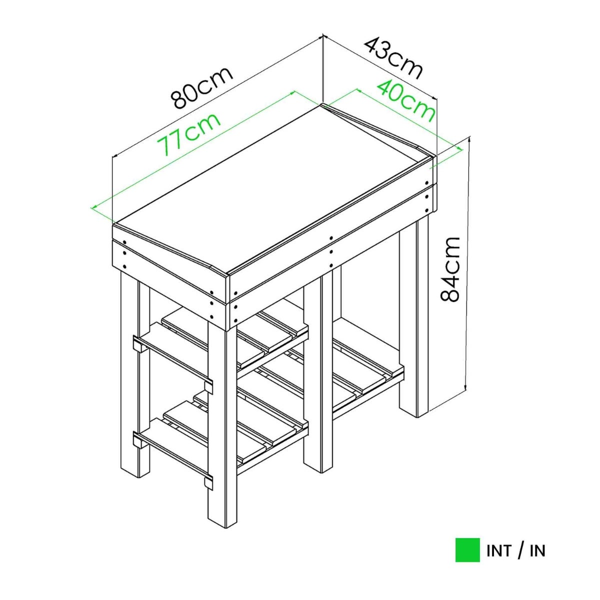 Oppottafel Florine met Verzinkt Werkblad 80 x 85 x 43 cm