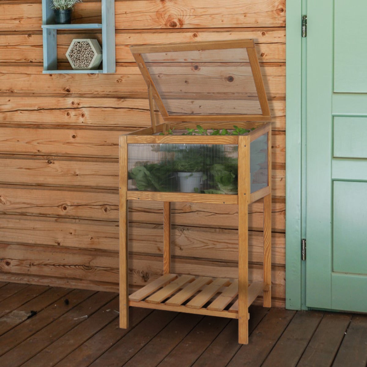 Verhoogde Kweekbak met Kas Deksel Eikenlook 59 x 52 x 96 cm