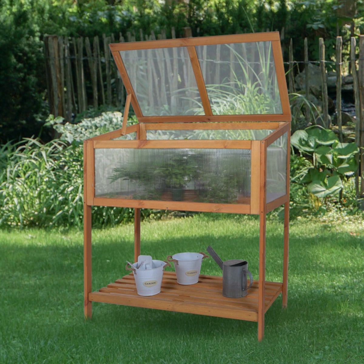 Verhoogde Kweekbak met Kas Deksel Eikenlook 79 x 38 x 86 cm