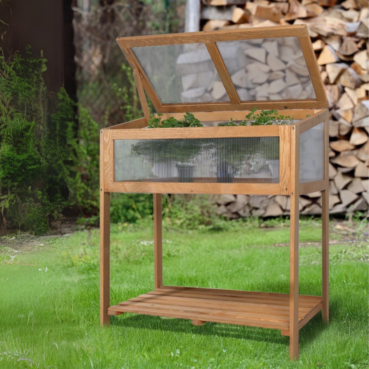 Verhoogde Kweekbak met Kas Deksel Eikenlook 89 x 49 x 101 cm