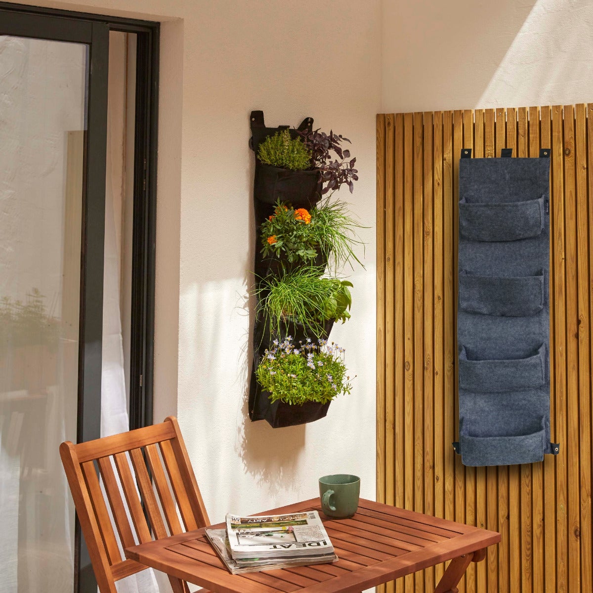 Verticaal Hangende Plantenzak met 4 Vakken Grijs 100 x 30 cm