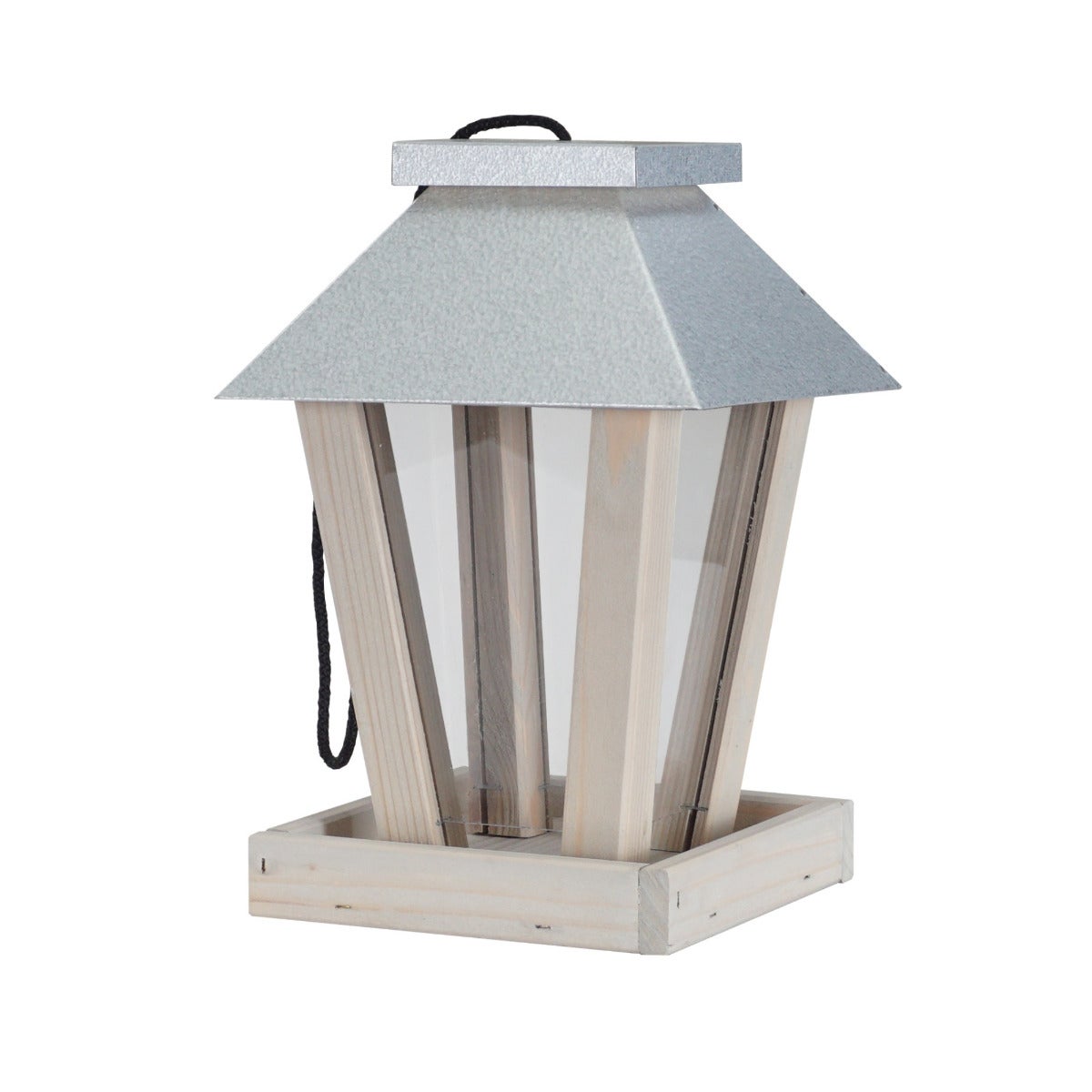 Vogelvoederhuis Hangend met Zinken Dak en Ophangkoord – Grey Wash