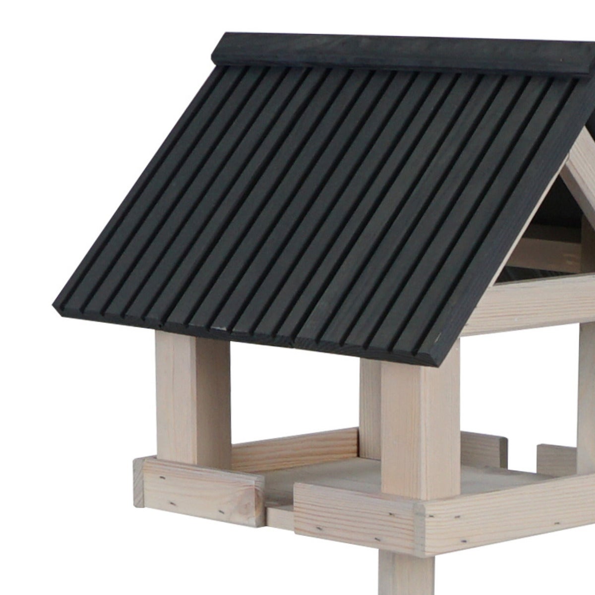 Vogelvoederhuis Grey Wash met Paal en Antraciet Latten Dak – Apex Design