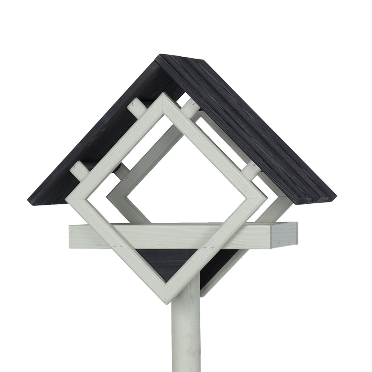 Vogelvoederhuis Op Paal Met Stalen Grondpen - Ruit Design Grijs/Zwart