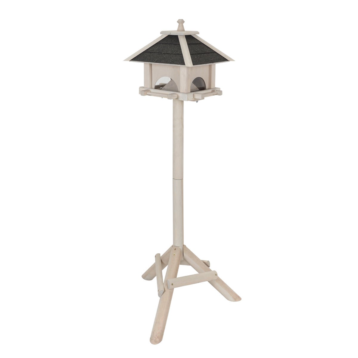 Vogelvoederhuis op Paal met Bitumen Dak - Grey Wash