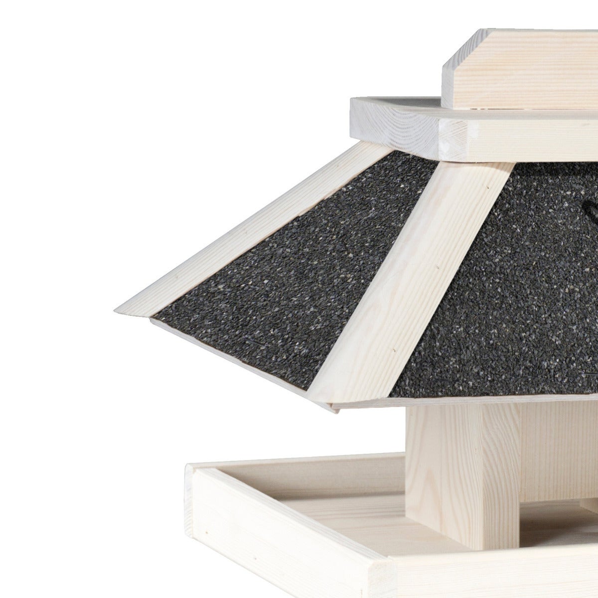 Vogelvoederhuis Hangend met Vierkant Zaadreservoir en Bitumen Dak – White Wash