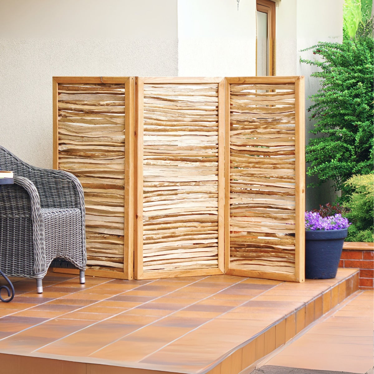 Vouwbaar Tuinscherm Hazelaarhout in Frame 3-Delig 180 x 180 cm