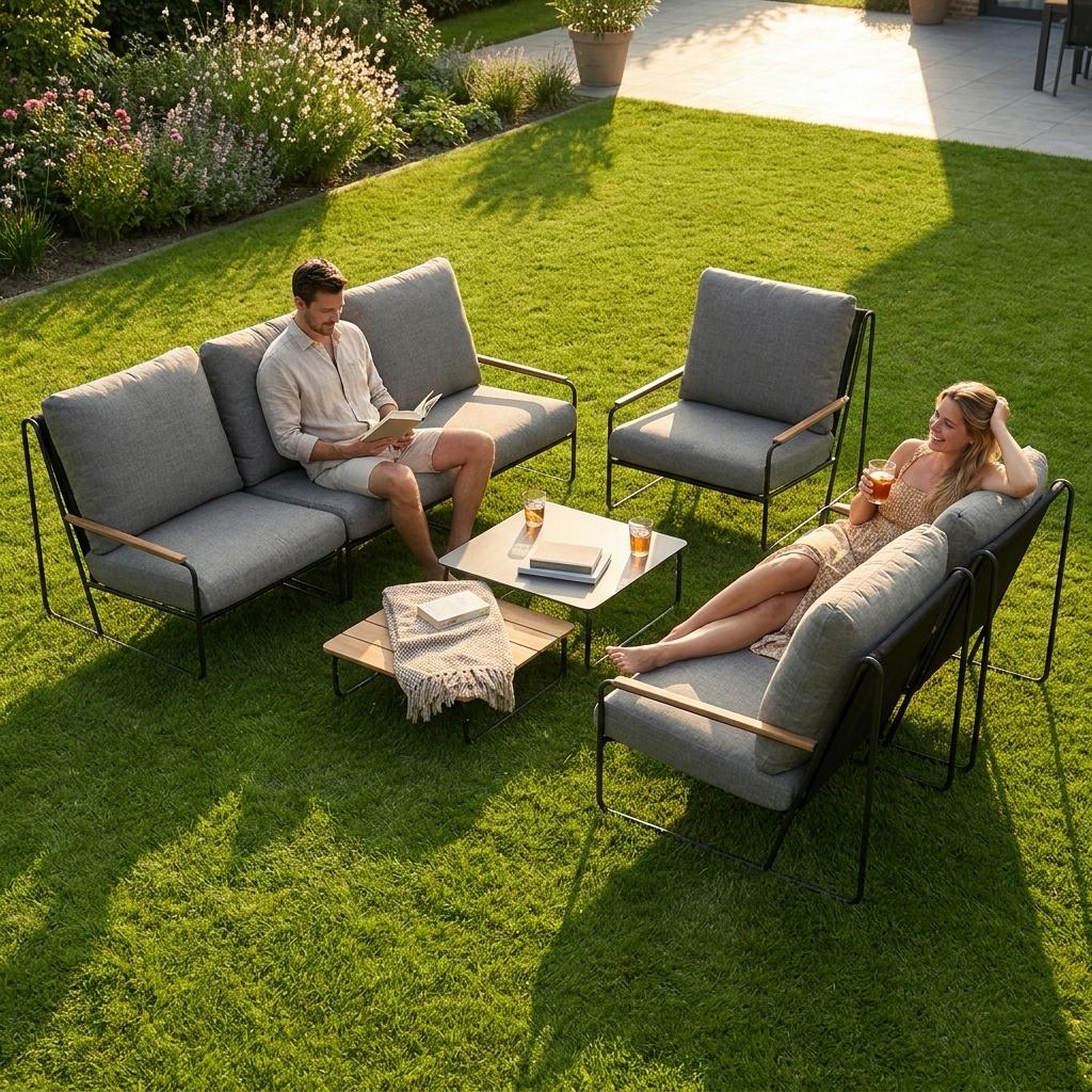 Portofino Loungeset Antraciet Teak Aluminium - 7-delige set