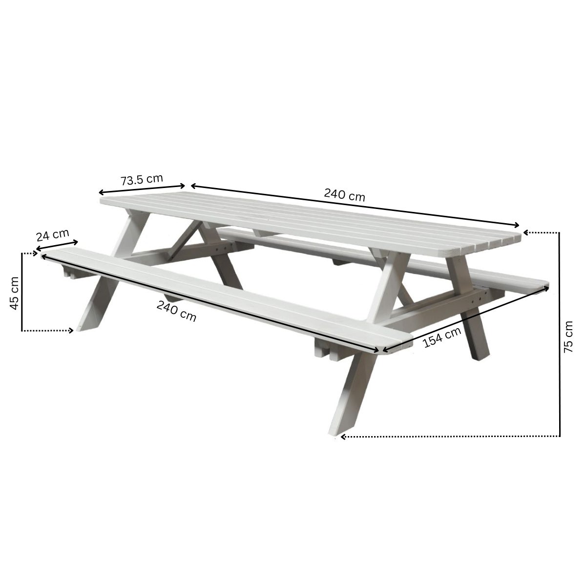 Picknicktafel Deluxe 240 x 70 cm - Wit