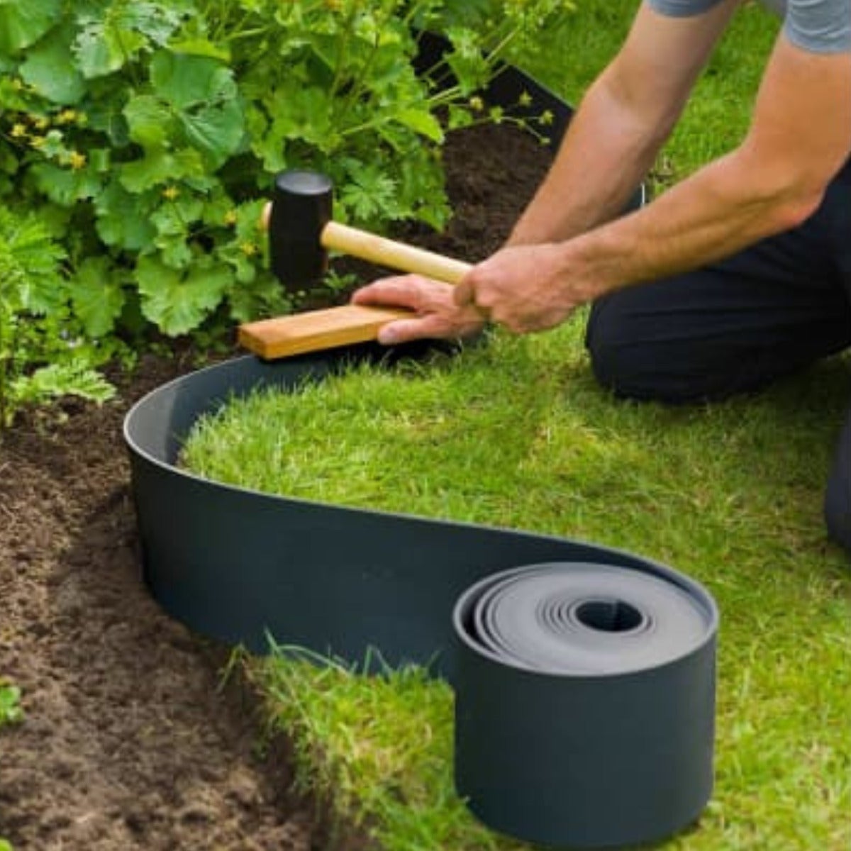 Randaco Bordure de pelouse, noire, longueur : 25 m, hauteur : 14 cm
